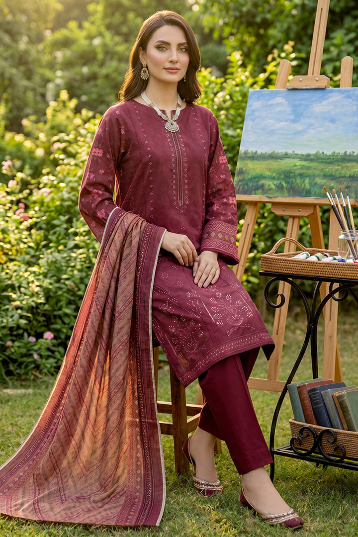 Rimal by UK Vol-41 3PC Unstitched Embroidered Lawn Suit (Maroon)