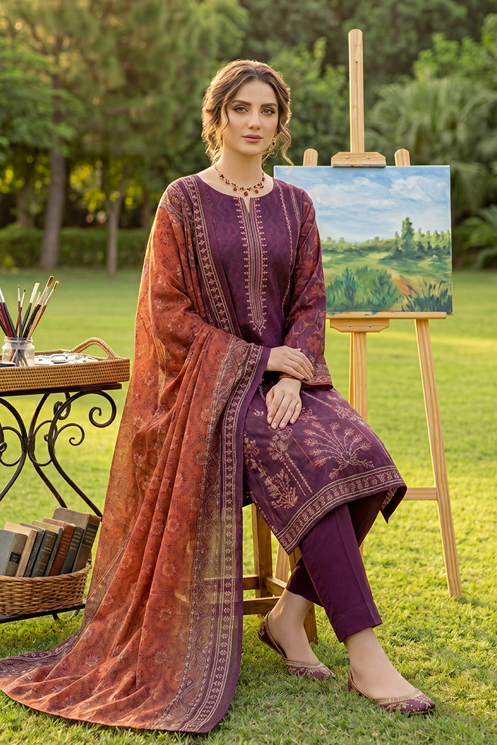 Rimal by UK Vol-41 3PC Unstitched Embroidered Lawn Suit (Purple)