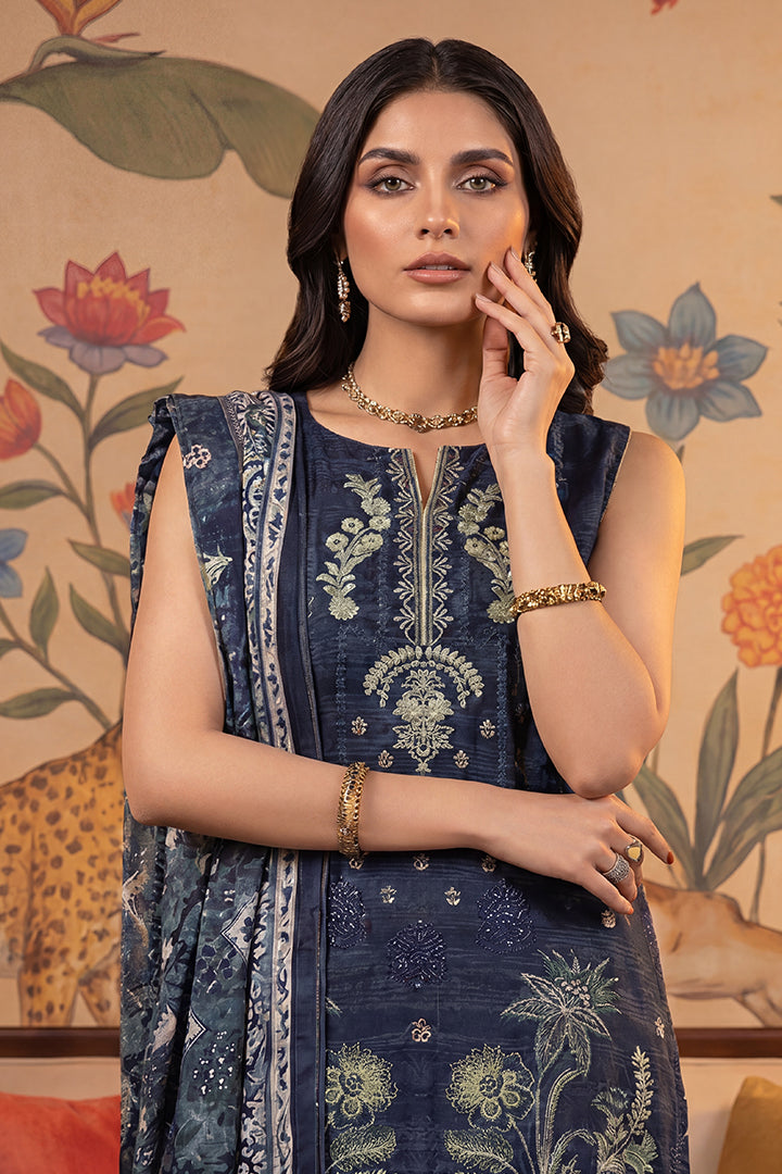 Rimal by UK Vol-22 3PC Unstitched Embroidered Lawn Suit (Blue)