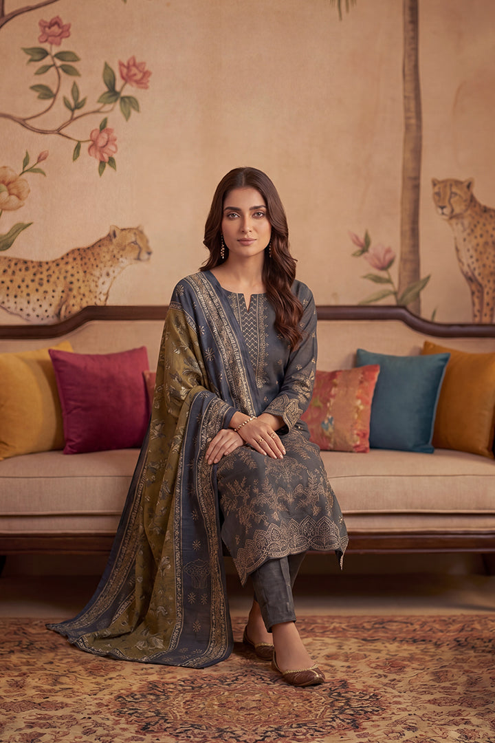 Rimal by UK Vol-22 3PC Unstitched Embroidered Lawn Suit (Charcoal)
