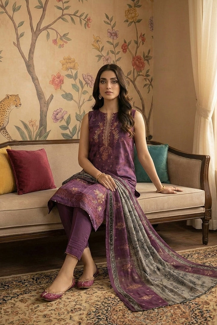 Rimal by UK Vol-22 3PC Unstitched Embroidered Lawn Suit (Purple)