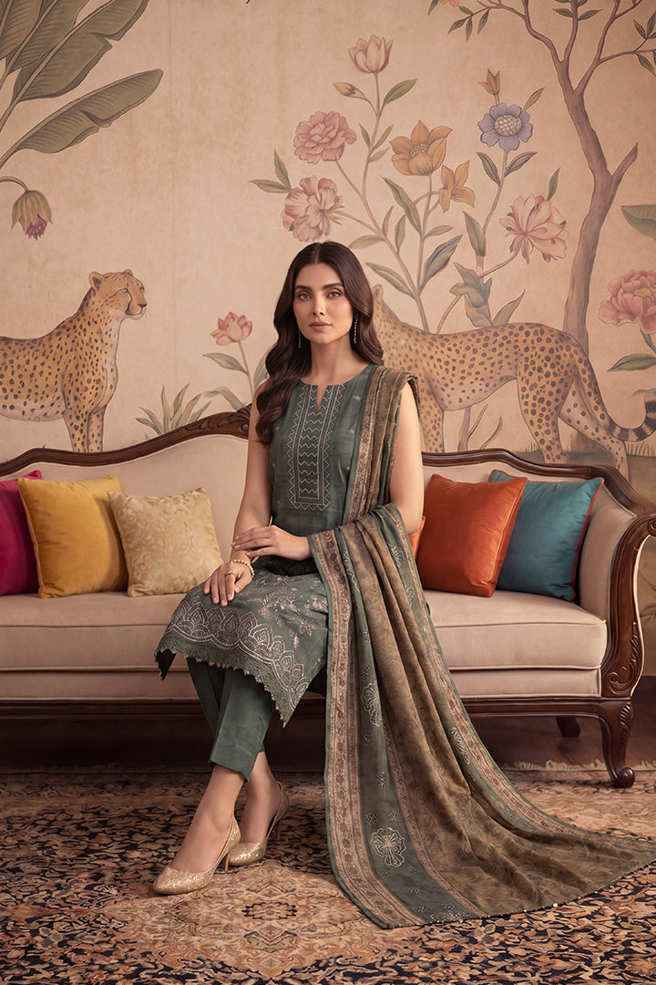 Rimal by UK Vol-22 3PC Unstitched Embroidered Lawn Suit (Emerald Green)