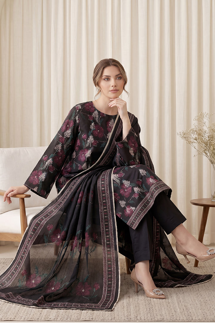 Rimal by UK Vol-65 3PC Unstitched Embroidered Lawn Suit (Black)