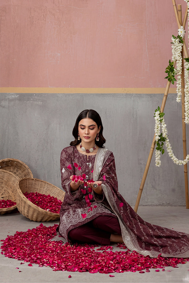 KIJI by Rimal Vol-119 3PC Unstitched Embroidered Lawn Suit (Maroon)