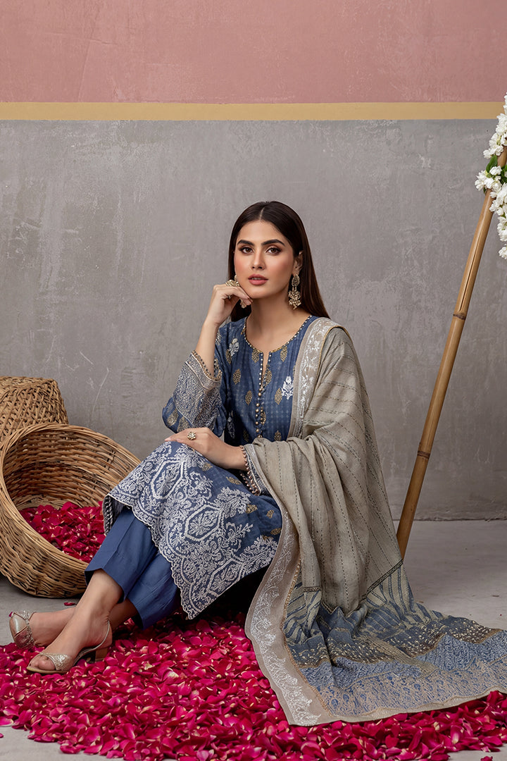 KIJI by Rimal Vol-119 3PC Unstitched Embroidered Lawn Suit (Navy Blue)
