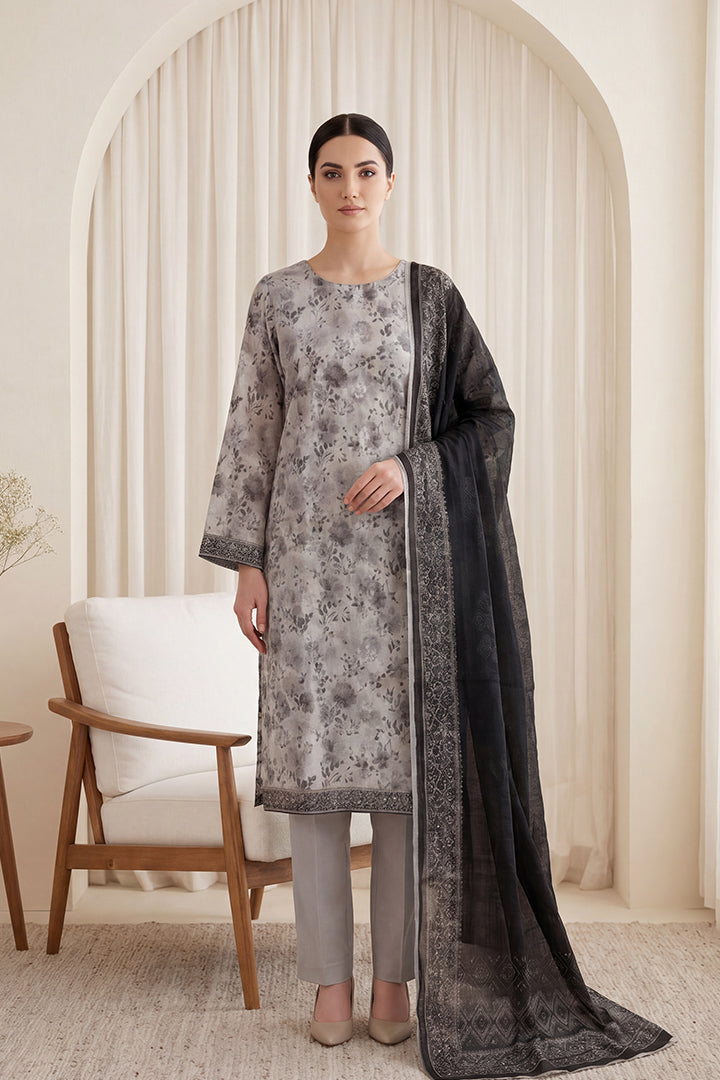 Rimal by UK Vol-65 3PC Unstitched Embroidered Lawn Suit (Grey)