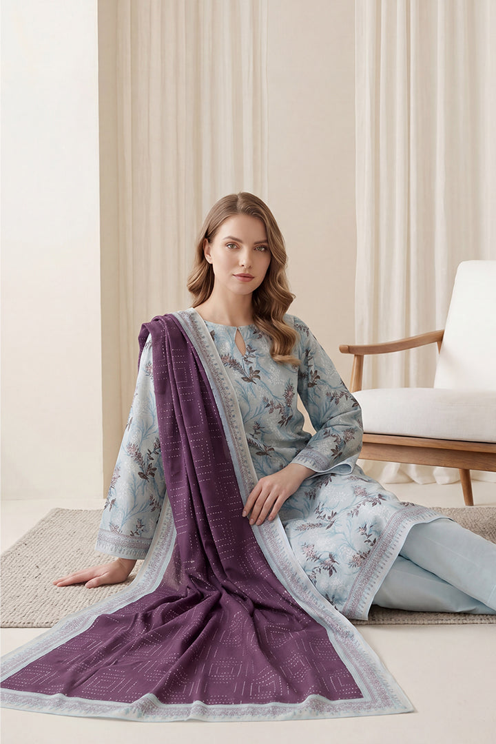 Rimal by UK Vol-65 3PC Unstitched Embroidered Lawn Suit (Light Blue)