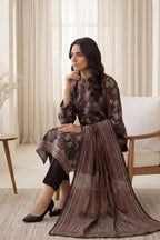 Rimal by UK Vol-65 3PC Unstitched Embroidered Lawn Suit (Dark Brown)
