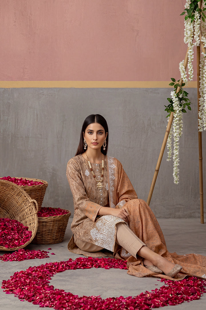 KIJI by Rimal Vol-119 3PC Unstitched Embroidered Lawn Suit (Brown)