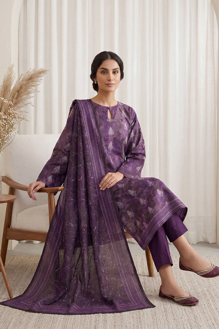 Rimal by UK Vol-65 3PC Unstitched Embroidered Lawn Suit (Dark Purple)