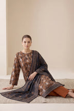 Rimal by UK Vol-65 3PC Unstitched Embroidered Lawn Suit (Brown)