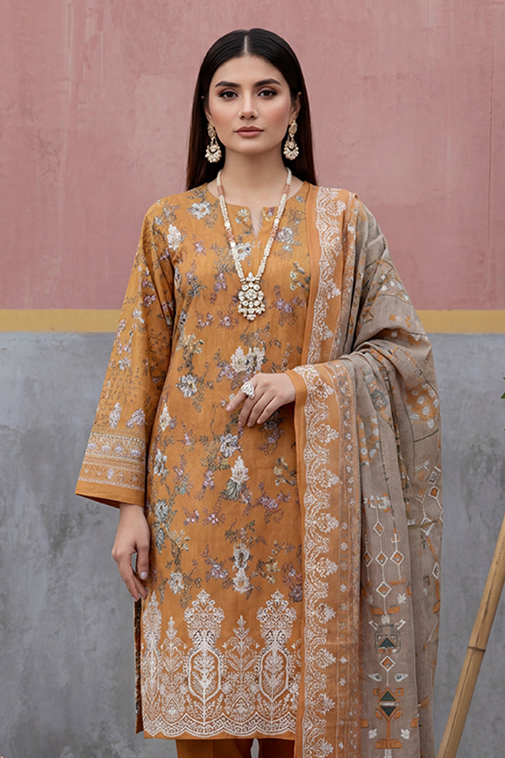KIJI by Rimal Vol-119 3PC Unstitched Embroidered Lawn Suit (Mustard)