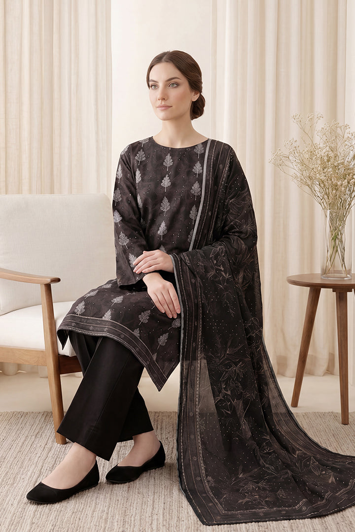 Rimal by UK Vol-65 3PC Unstitched Embroidered Lawn Suit (Black)
