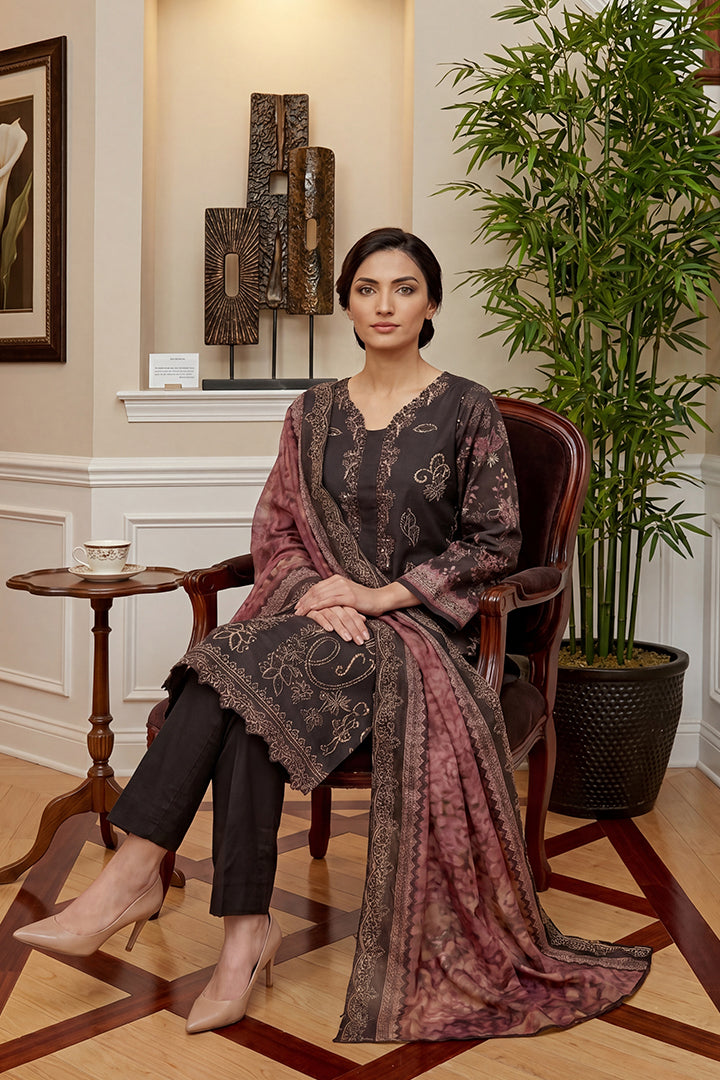 Rimal by UK Vol-46 3PC Unstitched Embroidered Lawn Suit (Maroon)