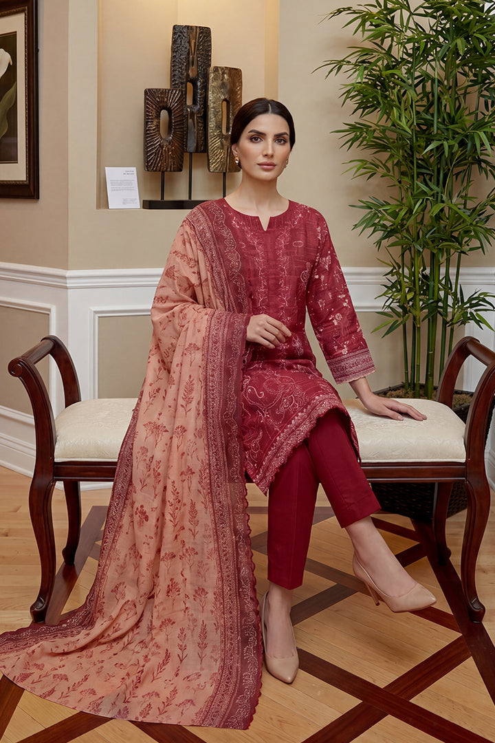 Rimal by UK Vol-46 3PC Unstitched Embroidered Lawn Suit (Red)