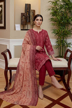 Rimal by UK Vol-46 3PC Unstitched Embroidered Lawn Suit (Red)