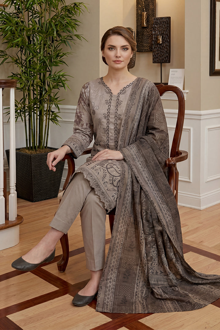 Rimal by UK Vol-46 3PC Unstitched Embroidered Lawn Suit (Grey)