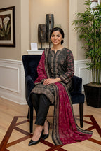 Rimal by UK Vol-46 3PC Unstitched Embroidered Lawn Suit (Black)