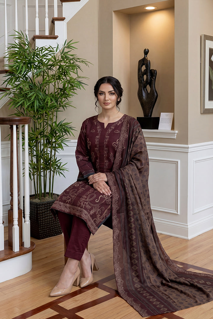 Rimal by UK Vol-46 3PC Unstitched Embroidered Lawn Suit (Maroon)