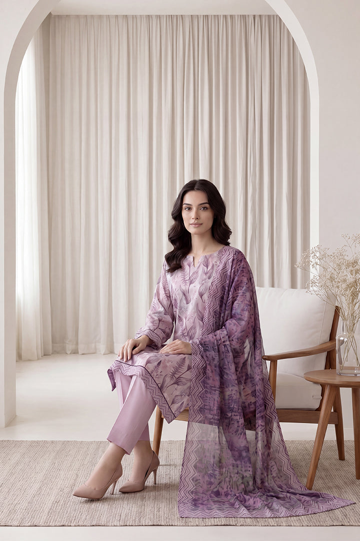 Rimal by UK Vol-65 3PC Unstitched Embroidered Lawn Suit (Purple)
