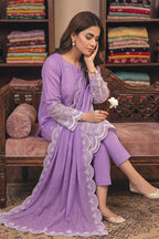Rimal by UK Vol-48 3PC Unstitched Schiffli Embroidered Lawn Suit (Lavender)