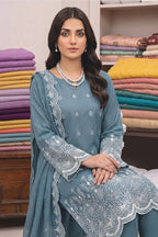 Rimal by UK Vol-48 3PC Unstitched Schiffli Embroidered Lawn Suit (Blue)