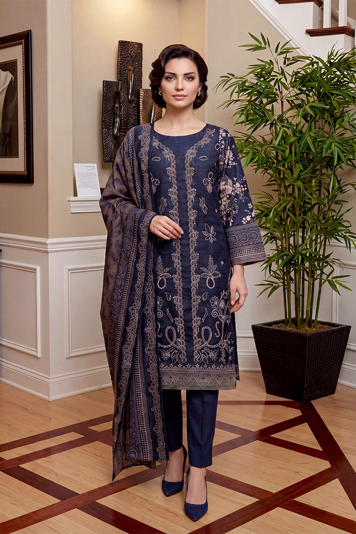 Rimal by UK Vol-46 3PC Unstitched Embroidered Lawn Suit (Blue)