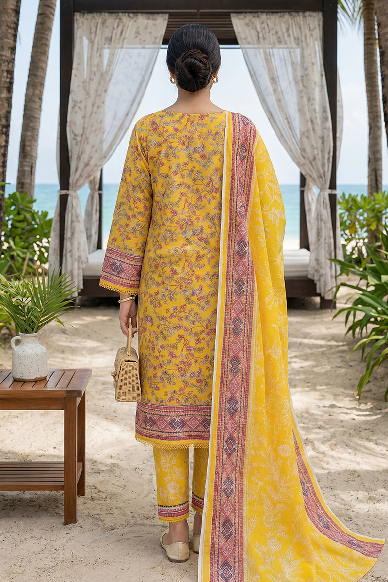Keyseria by Jaffrani Textile Chapter-8 3PC Unstitched Printed Lawn Suit (Yellow)