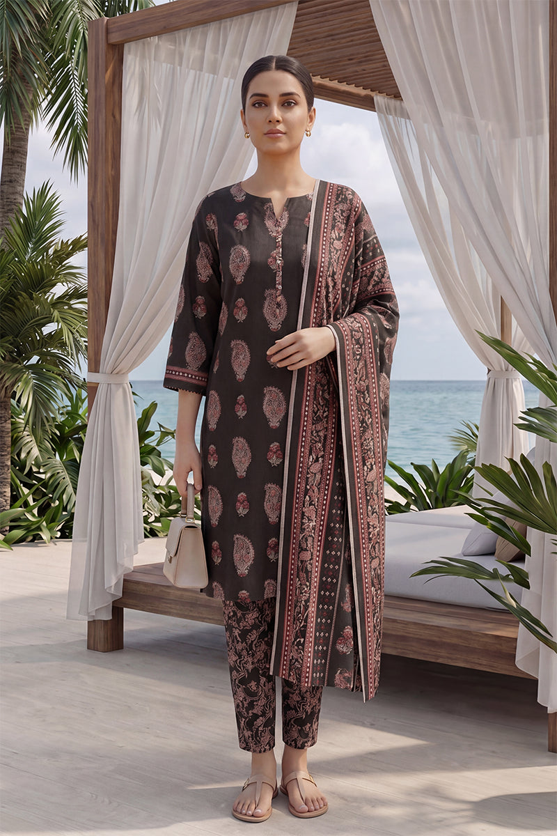 Keyseria by Jaffrani Textile Chapter-8 3PC Unstitched Printed Lawn Suit (Dark Brown)