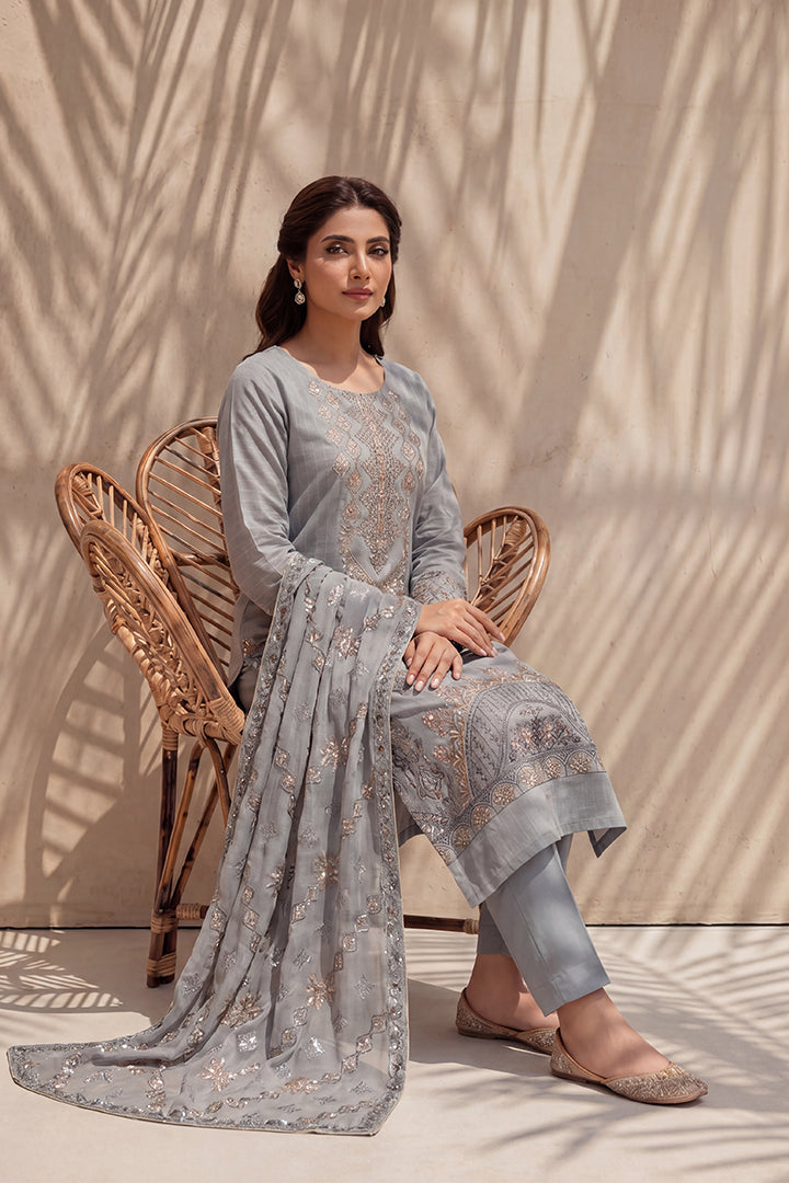Amira by Breeza Fashion - 3PC Unstitched Embroidered Lawn Suit (Gray)