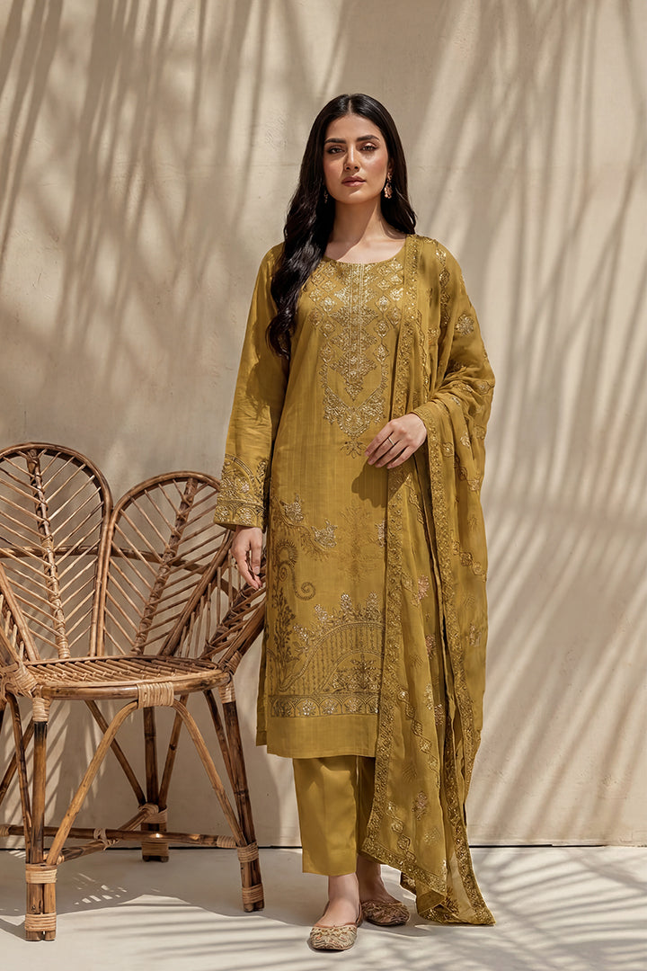Amira by Breeza Fashion - 3PC Unstitched Embroidered Lawn Suit (Mustard)