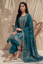 Badshah by Breeza Fashion - 3PC Unstitched Embroidered Lawn Suit (Sea Green)