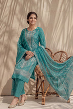 Badshah by Breeza Fashion - 3PC Unstitched Embroidered Lawn Suit (Light Sea Green)
