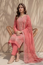 Badshah by Breeza Fashion - 3PC Unstitched Embroidered Lawn Suit (Dark Pink)