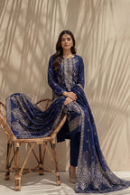 Badshah by Breeza Fashion - 3PC Unstitched Embroidered Lawn Suit (Navy Blue)