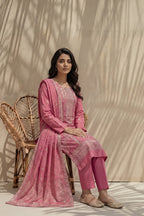 Badshah by Breeza Fashion - 3PC Unstitched Embroidered Lawn Suit (Pink)