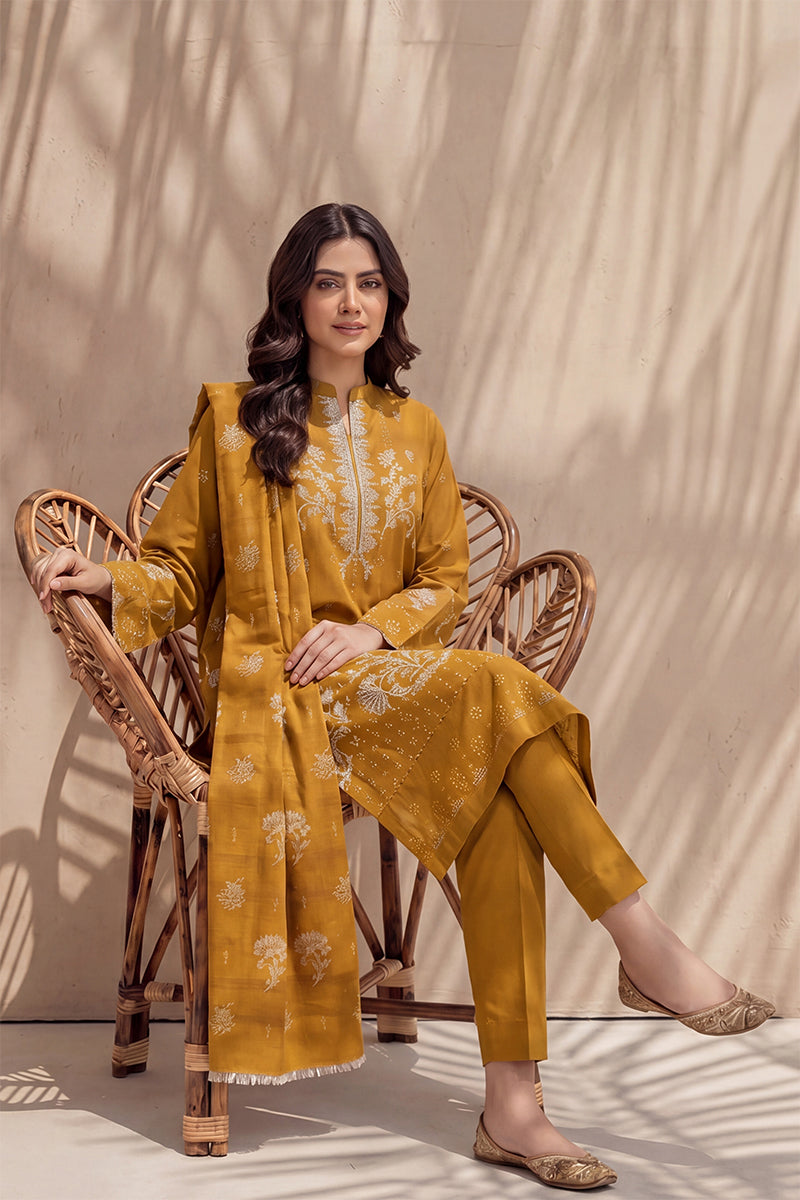 Mahanoor by Breeza Fashion - 3PC Unstitched Embroidered Lawn Suit (Yellow)