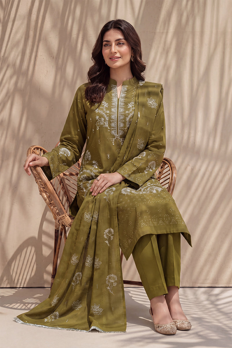 Mahanoor by Breeza Fashion - 3PC Unstitched Embroidered Lawn Suit (Luxor Gold)