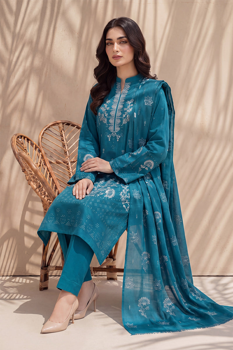 Mahanoor by Breeza Fashion - 3PC Unstitched Embroidered Lawn Suit (Blue Chill)