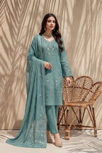 Nishah by Breeza Fashion - 3PC Unstitched Embroidered Lawn Suit (Teal Blue)