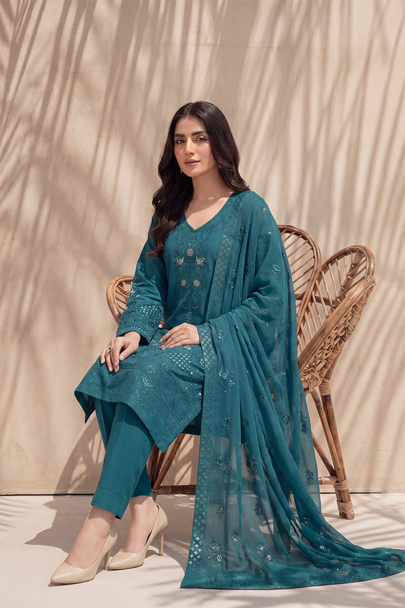 Nishah by Breeza Fashion - 3PC Unstitched Embroidered Lawn Suit (Dark Green)