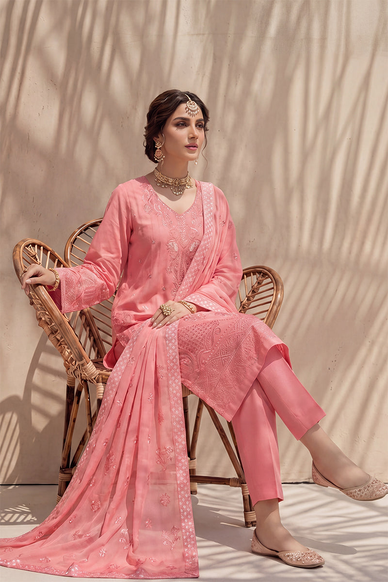 Nishah by Breeza Fashion - 3PC Unstitched Embroidered Lawn Suit (Pink)