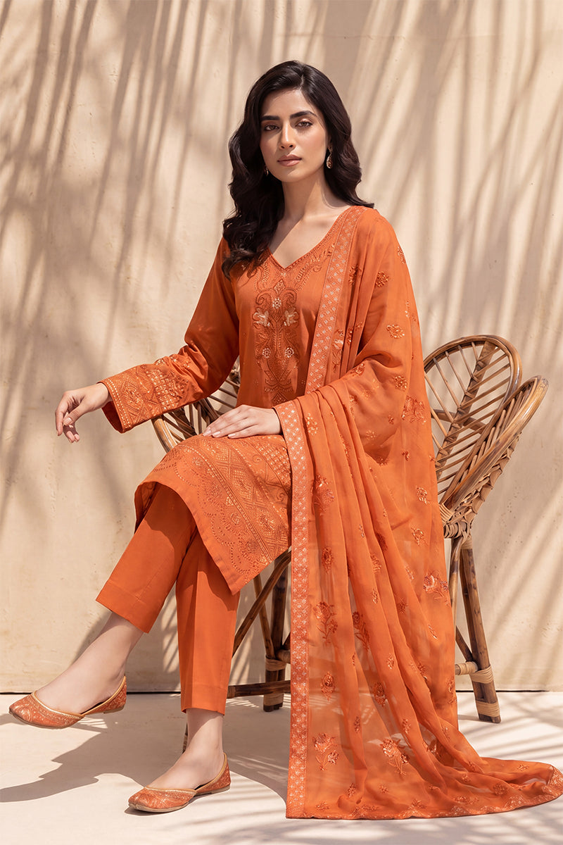 Nishah by Breeza Fashion - 3PC Unstitched Embroidered Lawn Suit (Orange)