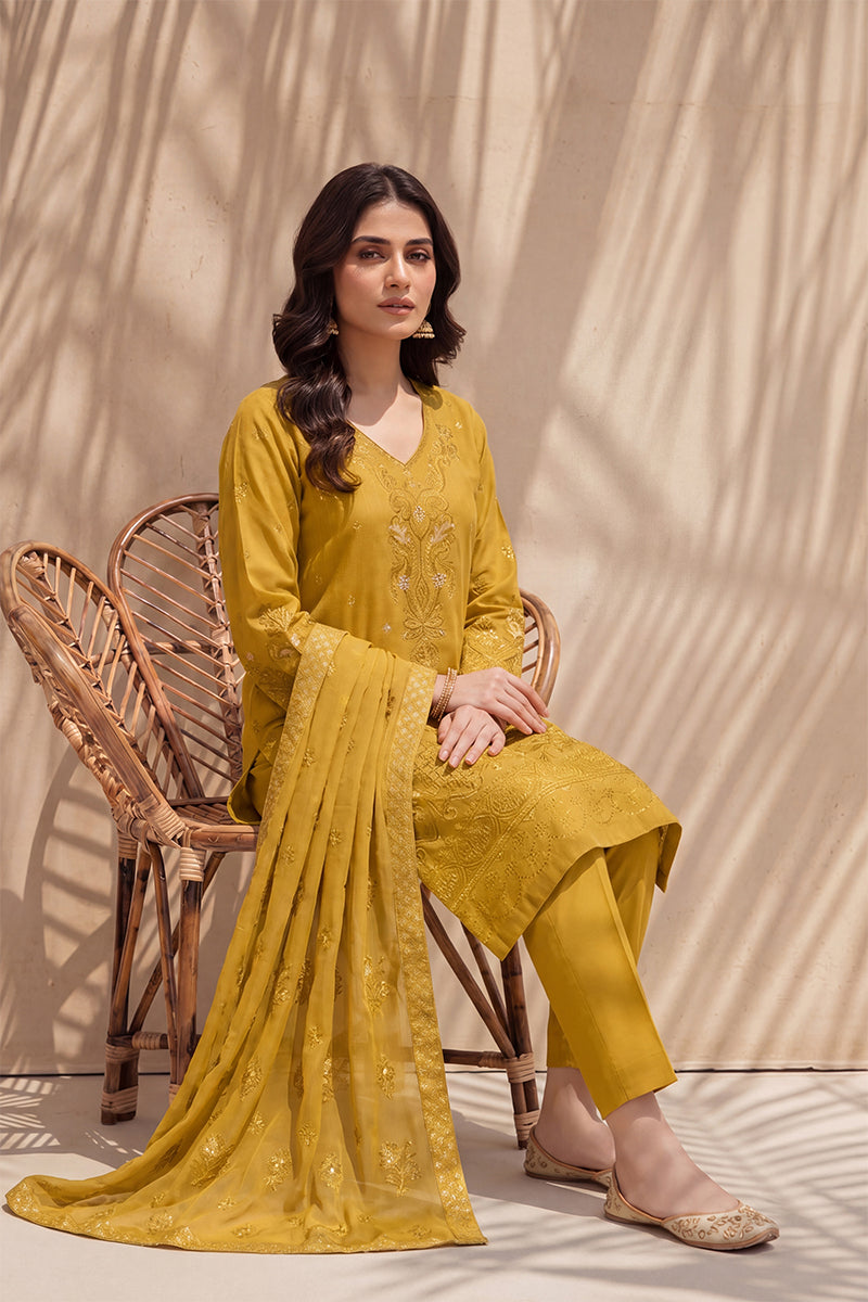 Nishah by Breeza Fashion - 3PC Unstitched Embroidered Lawn Suit (Mustard)