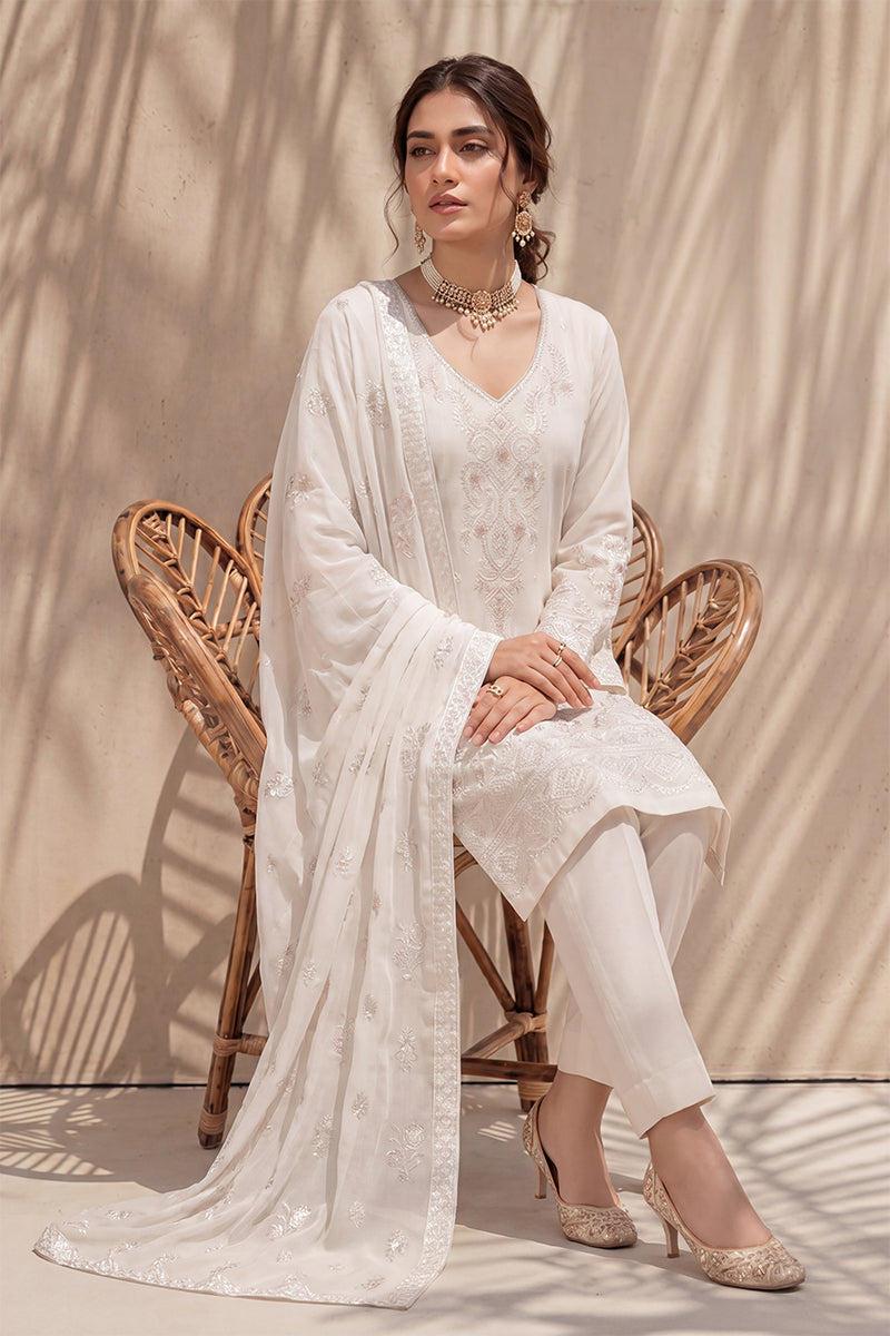 Nishah by Breeza Fashion - 3PC Unstitched Embroidered Lawn Suit (White)