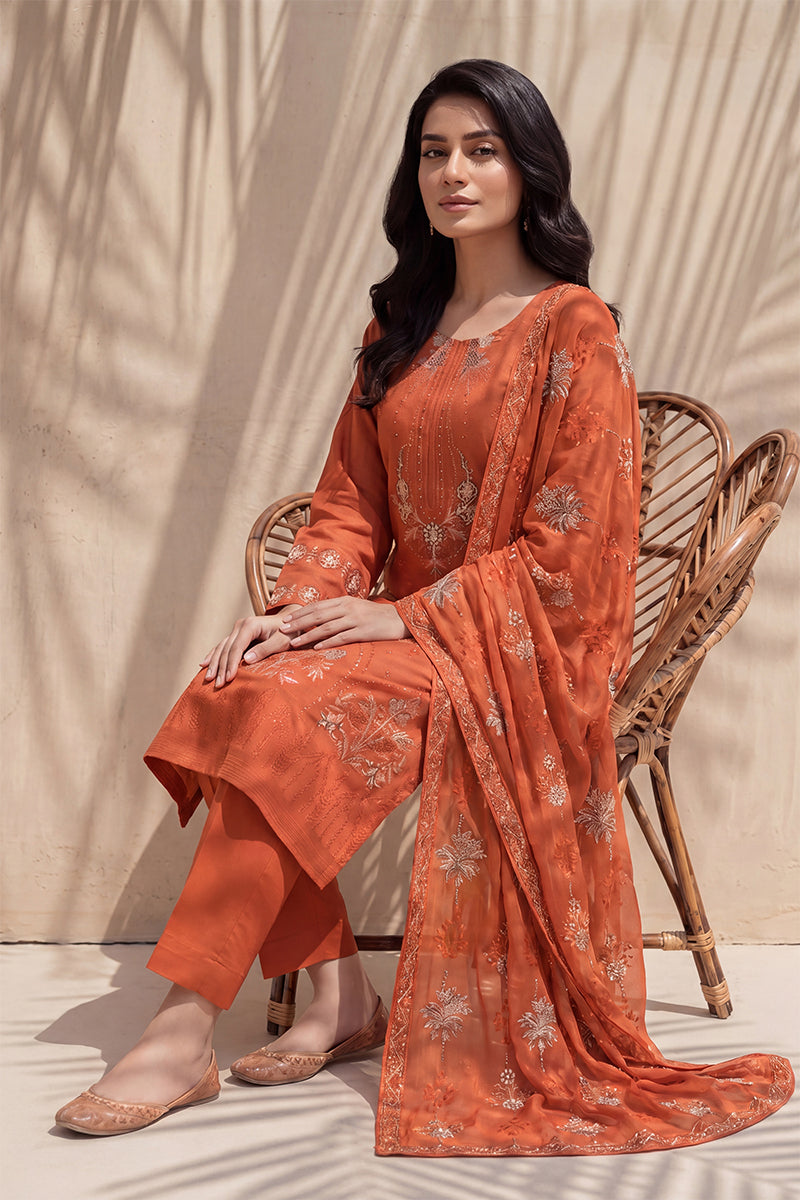 Parado by Breeza Fashion - 3PC Unstitched Embroidered Lawn Suit (Orange)