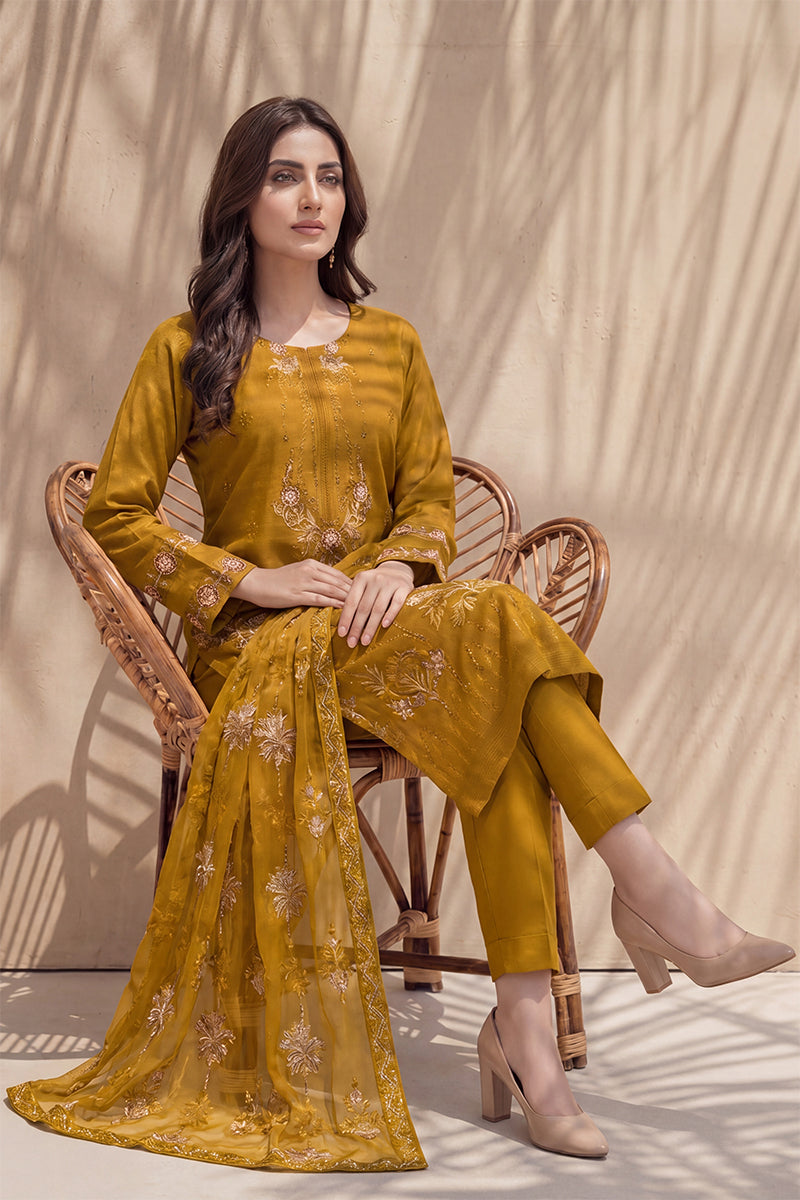 Parado by Breeza Fashion - 3PC Unstitched Embroidered Lawn Suit (Mustard)
