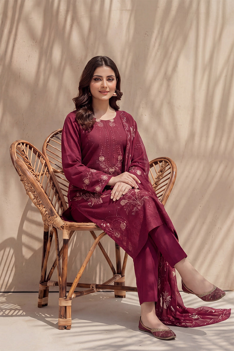 Parado by Breeza Fashion - 3PC Unstitched Embroidered Lawn Suit (Maroon)