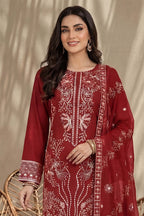 Sana by Breeza Fashion - 3PC Unstitched Embroidered Lawn Suit (Red)