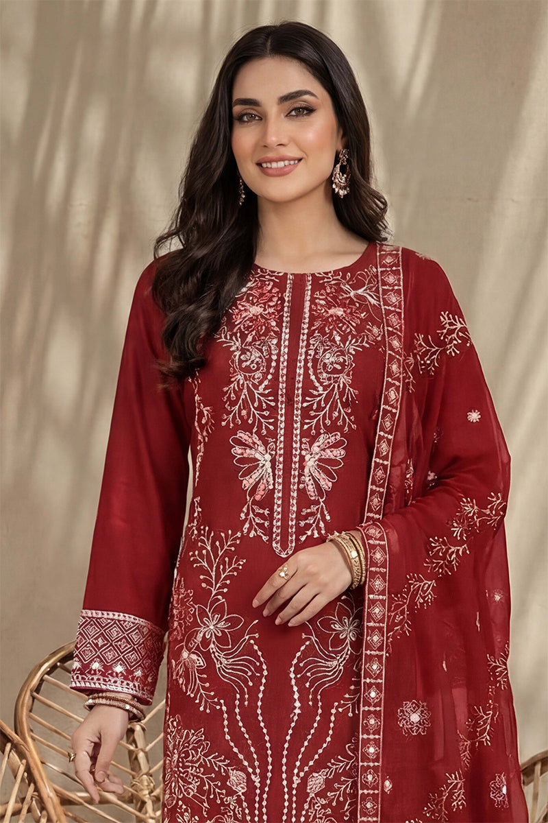 Sana by Breeza Fashion - 3PC Unstitched Embroidered Lawn Suit (Red)
